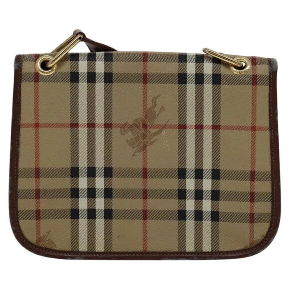 Burberrys Nova Check Shoulder Bag PVC Beige Brown gold Auth 110829 - Picture 3 of 16